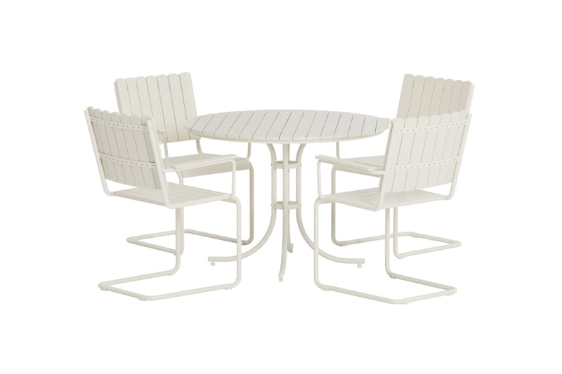 Kullaberg rund matgrupp utomhus med 4 stolar 104 cm stål aintwood - Vit - Utemöbler - Utegrupp - Matgrupp utomhus