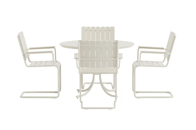 Kullaberg rund matgrupp utomhus med 4 stolar 104 cm stål aintwood - Vit - Utemöbler - Utegrupp - Matgrupp utomhus