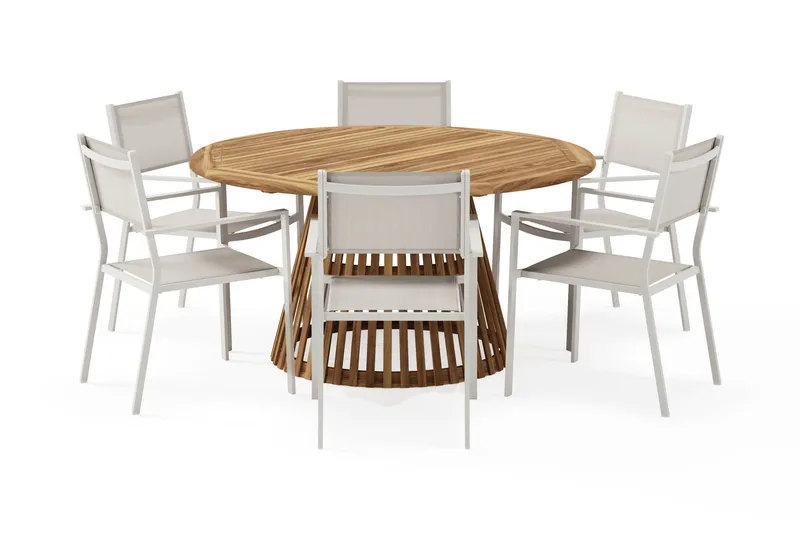 Lakenview Matbord Rund 150 med 6 Las Vegas Karmstolar - Natur - Utemöbler - Utegrupp - Matgrupp utomhus