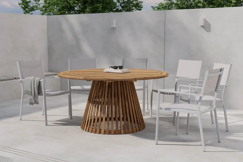 Lakenview Matbord Rund 150 med 6 Las Vegas Karmstolar - Natur - Utemöbler - Utegrupp - Matgrupp utomhus