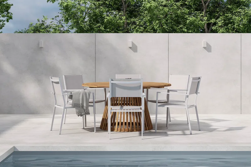 Lakenview Matbord Rund 150 med 6 Las Vegas Karmstolar - Natur - Utemöbler - Utegrupp - Matgrupp utomhus