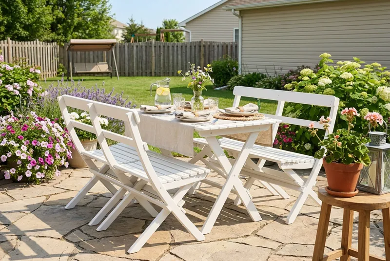 Landet Utomhus matgrupp 118x70x74 cm med 2 soffor - Vit - Utemöbler - Utegrupp - Matgrupp utomhus