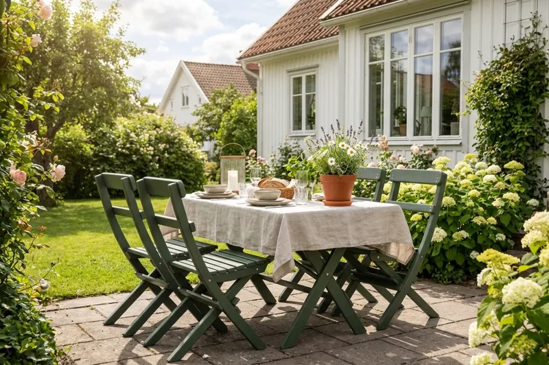 Landet Utomhus matgrupp 118x70x74 cm med 4 klappstolar - Grön - Utemöbler - Utegrupp - Matgrupp utomhus