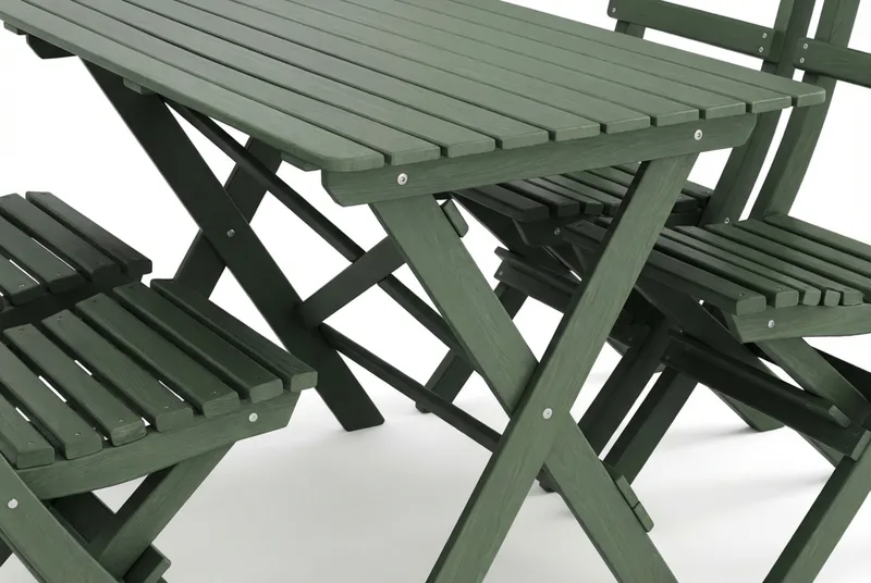 Landet Utomhus matgrupp 118x70x74 cm med 4 klappstolar - Grön - Utemöbler - Utegrupp - Matgrupp utomhus