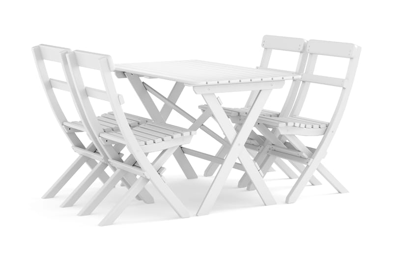 Landet Utomhus matgrupp 118x70x74 cm med 4 klappstolar - Vit - Utemöbler - Utegrupp - Matgrupp utomhus
