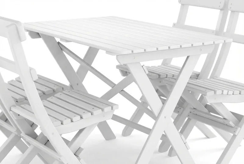 Landet Utomhus matgrupp 118x70x74 cm med 4 klappstolar - Vit - Utemöbler - Utegrupp - Matgrupp utomhus