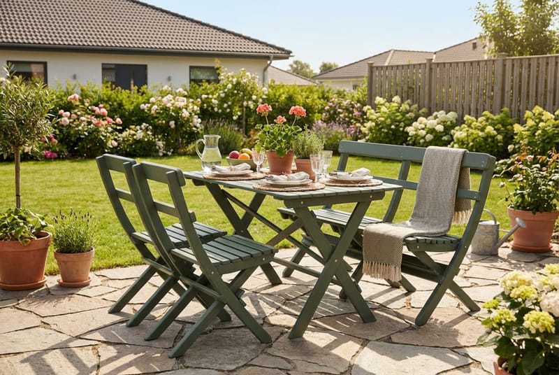 Landet Utomhus matgrupp 118x70x74 cm med soffa och 2 klappstolar - Grön - Utemöbler - Utegrupp - Matgrupp utomhus