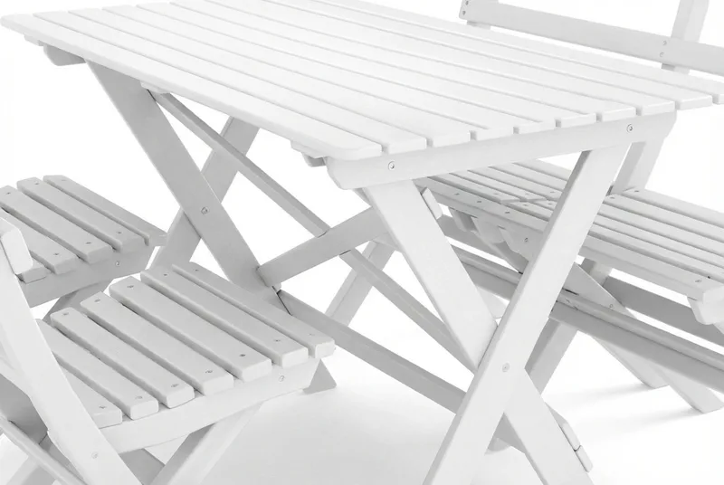 Landet Utomhus matgrupp 118x70x74 cm med soffa och 2 klappstolar - Vit - Utemöbler - Utegrupp - Matgrupp utomhus