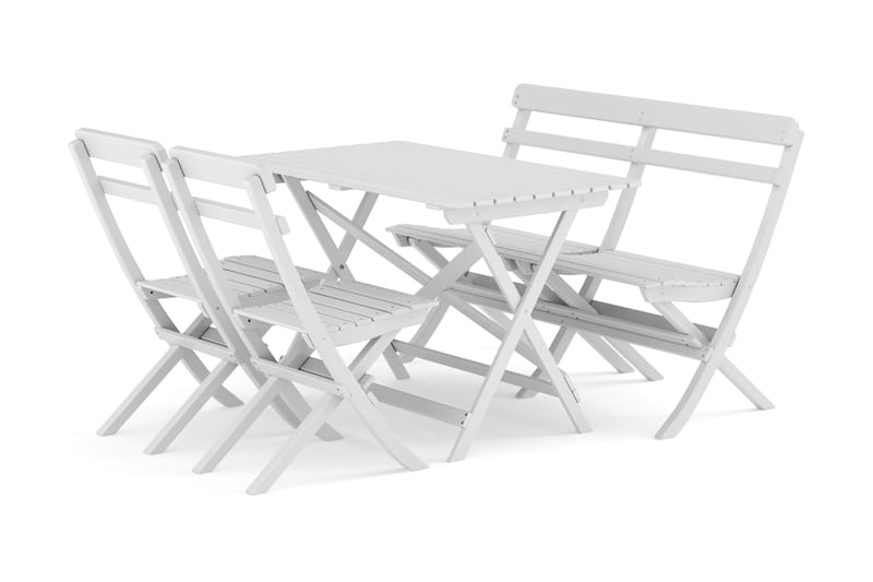 Landet Utomhus matgrupp 118x70x74 cm med soffa och 2 klappstolar, Vit