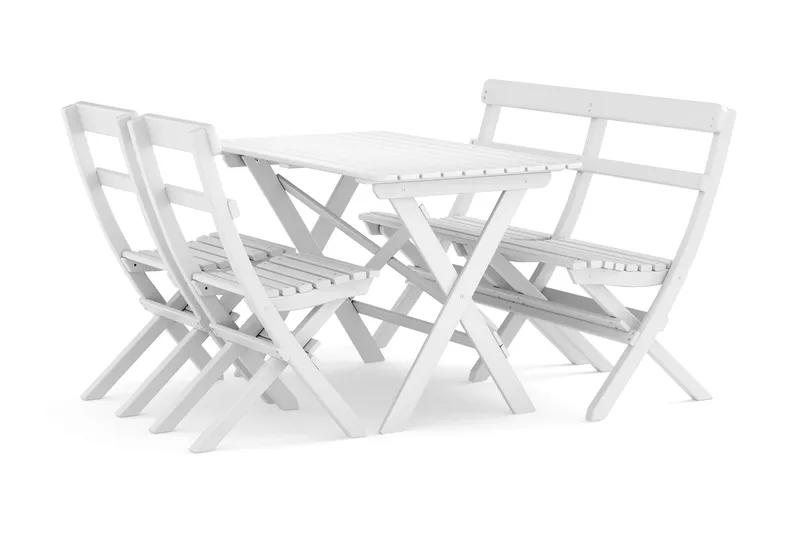 Landet Utomhus matgrupp 118x70x74 cm med soffa och 2 klappstolar - Vit - Utemöbler - Balkong - Balkongmöbler - Balkonggrupp & balkongset