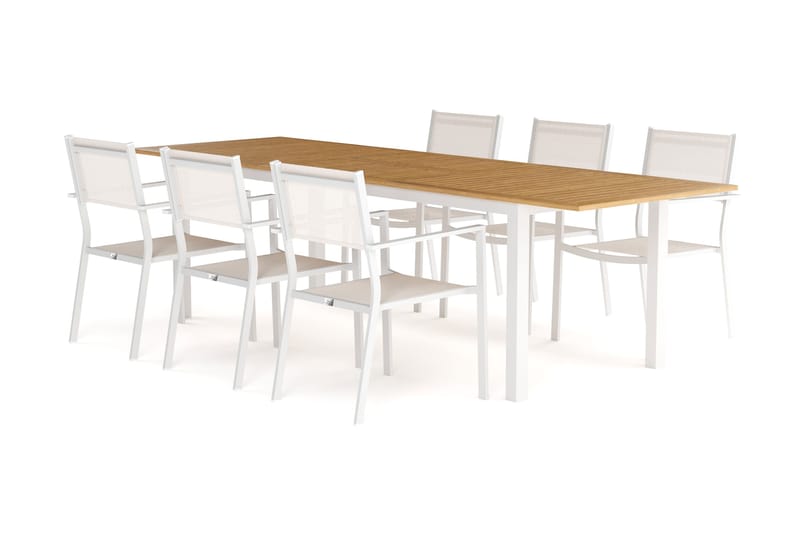 Las Vegas Förlängningsbart Matbord 220-280 cm med 6 Las Vegas Karmstolar - Natur/Vit - Utemöbler - Utegrupp - Matgrupp utomhus