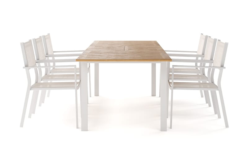 Las Vegas Förlängningsbart Matbord 220-280 cm med 6 Las Vegas Karmstolar, Natur/Vit