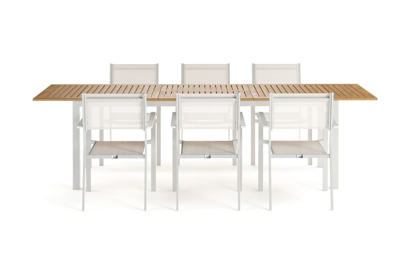 Las Vegas Förlängningsbart Matbord 220-280 cm med 6 Las Vegas Karmstolar - Natur/Vit - Utemöbler - Utegrupp - Matgrupp utomhus