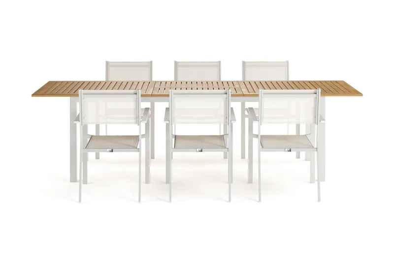 Las Vegas Förlängningsbart Matbord 220-280 cm med 6 Las Vegas Karmstolar - Natur/Vit - Utemöbler - Utegrupp - Matgrupp utomhus