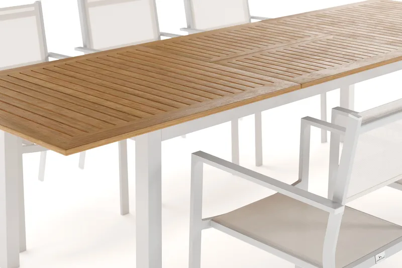 Las Vegas Förlängningsbart Matbord 220-280 cm med 6 Las Vegas Karmstolar - Natur/Vit - Utemöbler - Utegrupp - Matgrupp utomhus