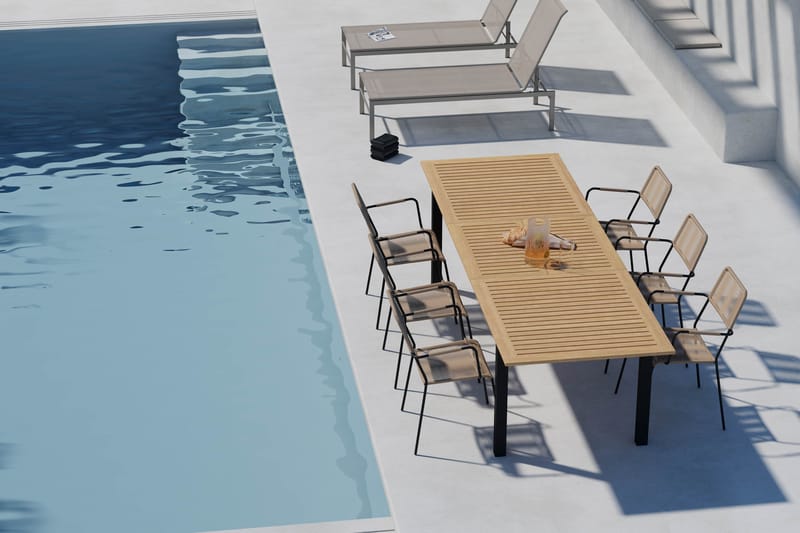 Las Vegas Förlängningsbart Matbord 220-280 cm med 6 Lindos Matstolar - Brun/Svart - Utemöbler - Utegrupp - Matgrupp utomhus