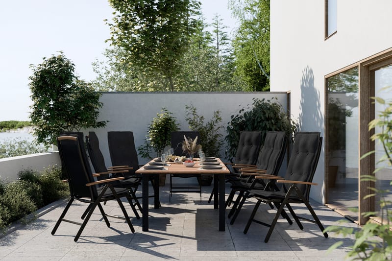 Las Vegas Matgrupp 220-280x100+ 8 Stolar m Dyna - Svart/Teak - Utemöbler - Utegrupp - Matgrupp utomhus