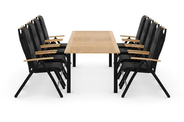 Las Vegas Matgrupp 220-280x100+ 8 Stolar m Dyna - Svart/Teak - Utemöbler - Utegrupp - Matgrupp utomhus