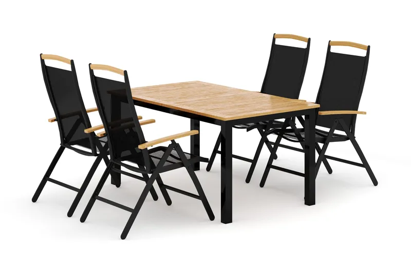 Las Vegas utomhus matgrupp förlängningsbart 152-210x90 cm med 4 Las Vegas positionsstolar - Svart - Utemöbler - Utegrupp - Matgrupp utomhus