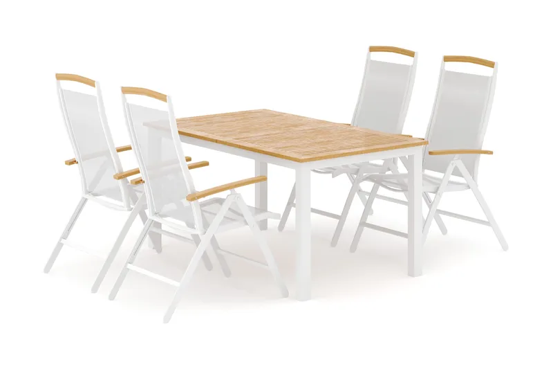 Las Vegas utomhus matgrupp förlängningsbart 152-210x90 cm med 4 Las Vegas positionsstolar - Vit - Utemöbler - Utegrupp - Matgrupp utomhus