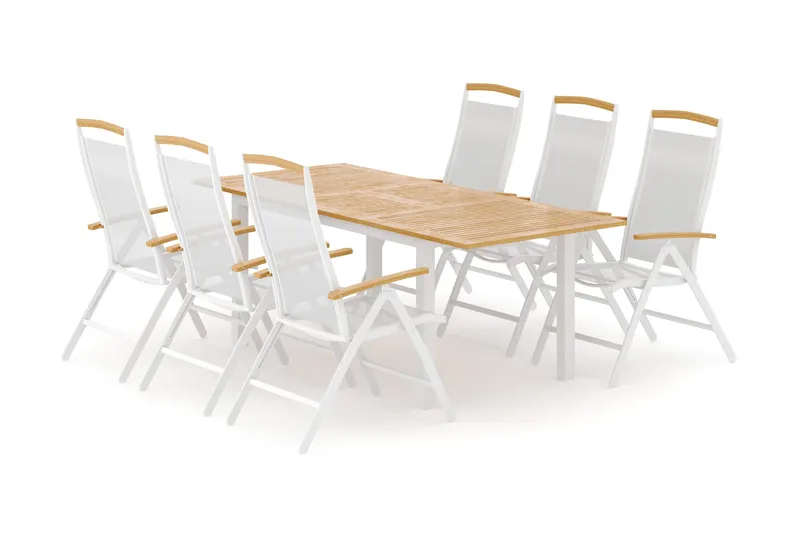 Las Vegas utomhus matgrupp förlängningsbart 152-210x90 cm med 6 Las Vegas positionsstolar - Vit - Utemöbler - Utegrupp - Matgrupp utomhus