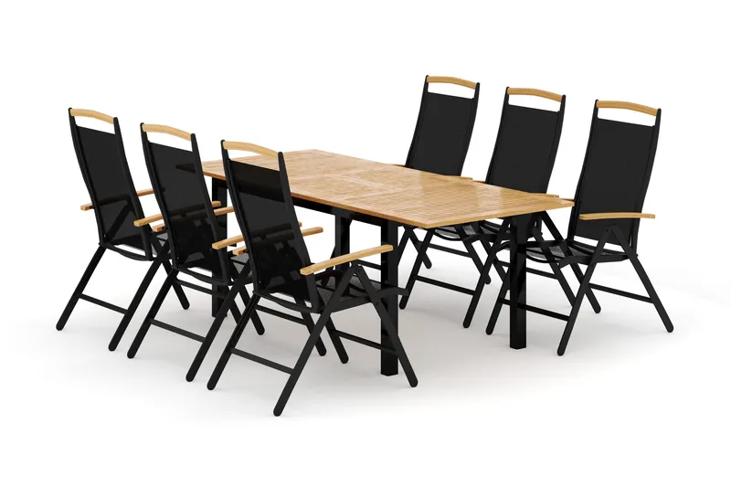 Las Vegas utomhus matgrupp förlängningsbart 152-210x90 cm med 6 Las Vegas positionsstolar - Svart - Utemöbler - Utegrupp - Matgrupp utomhus