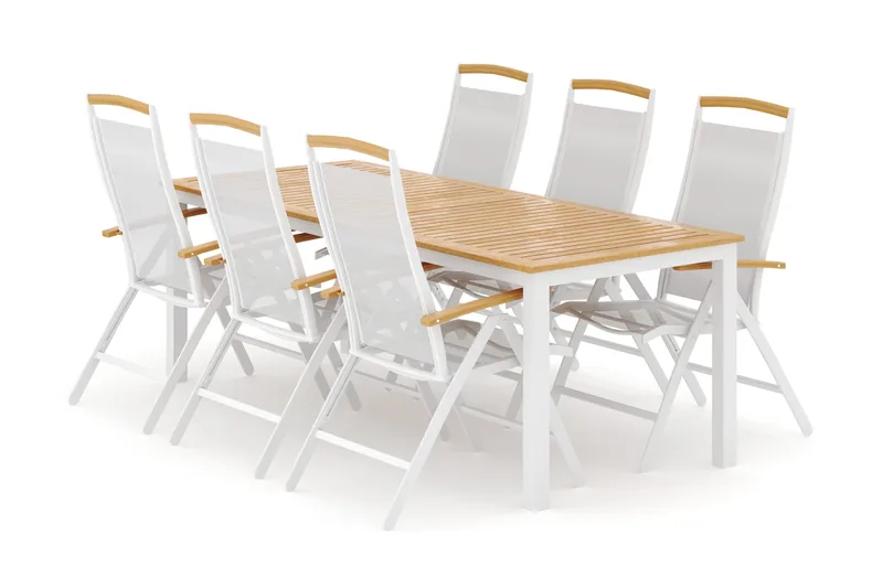 Las Vegas utomhus matgrupp förlängningsbart 220x280x100 cm med 6 Las Vegas positionsstolar - Vit - Utemöbler - Utegrupp - Matgrupp utomhus