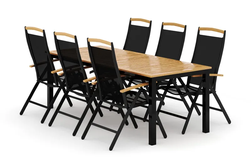 Las Vegas utomhus matgrupp förlängningsbart 220x280x100 cm med 6 Las Vegas positionsstolar - Svart - Utemöbler - Utegrupp - Matgrupp utomhus