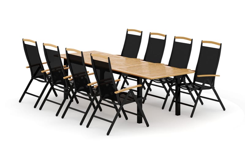 Las Vegas utomhus matgrupp förlängningsbart 220x280x100 cm med 8 Las Vegas positionsstolar - Svart - Utemöbler - Utegrupp - Matgrupp utomhus