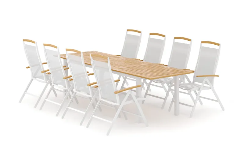 Las Vegas utomhus matgrupp förlängningsbart 220x280x100 cm med 8 Las Vegas positionsstolar - Vit - Utemöbler - Utegrupp - Matgrupp utomhus