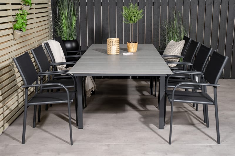 Levels Förlängningsbar Matgrupp Utomhus 160cm + 8 Santorini Utestolar S - Grå/Svart - Utemöbler - Utegrupp - Matgrupp utomhus