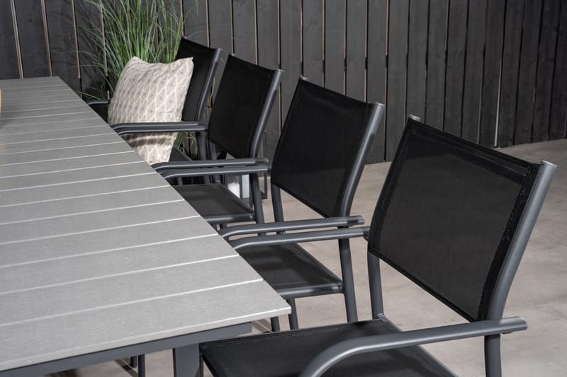 Levels Förlängningsbar Matgrupp Utomhus 160cm + 8 Santorini Utestolar S - Grå/Svart - Utemöbler - Utegrupp - Matgrupp utomhus