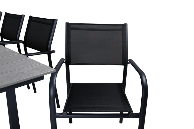 Levels Förlängningsbar Matgrupp Utomhus 160cm + 8 Santorini Utestolar S - Grå/Svart - Utemöbler - Utegrupp - Matgrupp utomhus