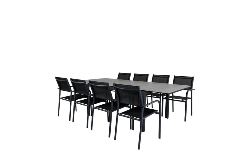Levels Förlängningsbar Matgrupp Utomhus 160cm + 8 Santorini Utestolar S - Grå/Svart - Utemöbler - Utegrupp - Matgrupp utomhus