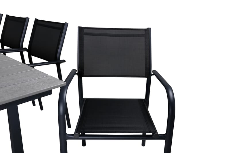 Levels Förlängningsbar Matgrupp Utomhus 160cm + 8 Santorini Utestolar S - Grå/Svart - Utemöbler - Utegrupp - Matgrupp utomhus