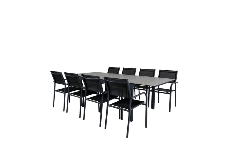 Levels Förlängningsbar Matgrupp Utomhus 160cm + 8 Santorini Utestolar S - Grå/Svart - Utemöbler - Utegrupp - Matgrupp utomhus