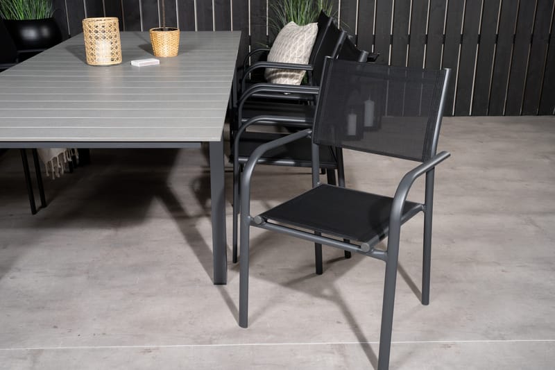 Levels Förlängningsbar Matgrupp Utomhus 160cm + 8 Santorini Utestolar S - Grå/Svart - Utemöbler - Utegrupp - Matgrupp utomhus