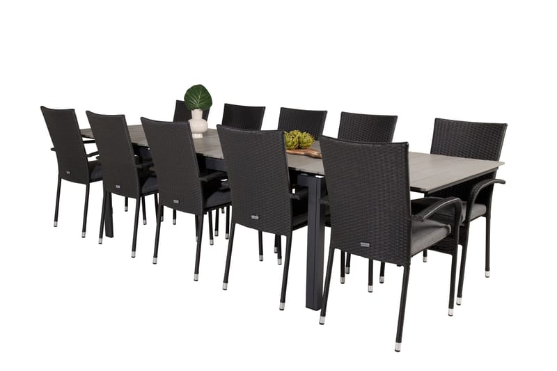 Levels Förlängningsbart Matbord Utomhus 224-324 cm med 10 Anna Karmstol Stapelbar Svart - Utemöbler - Utegrupp - Matgrupp utomhus