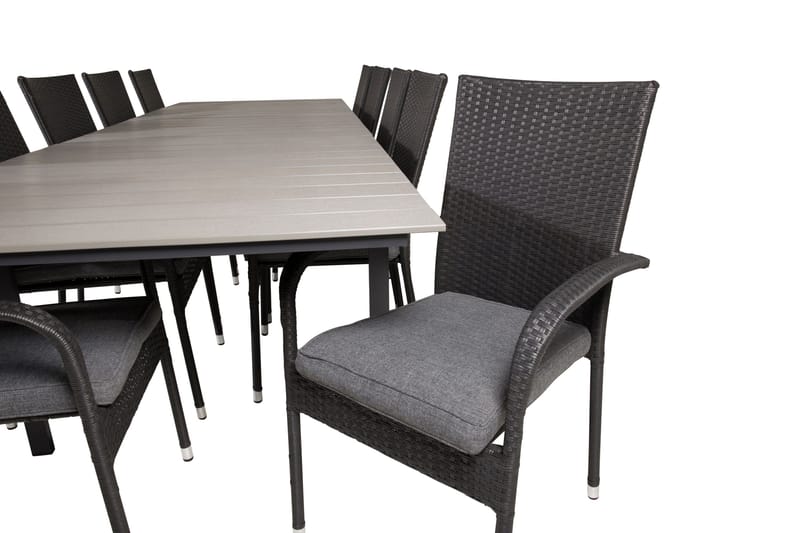 Levels Förlängningsbart Matbord Utomhus 224-324 cm med 10 Anna Karmstol Stapelbar Svart - Utemöbler - Utegrupp - Matgrupp utomhus