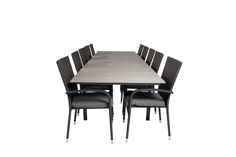 Levels Förlängningsbart Matbord Utomhus 224-324 cm med 10 Anna Karmstol Stapelbar Svart, undefined