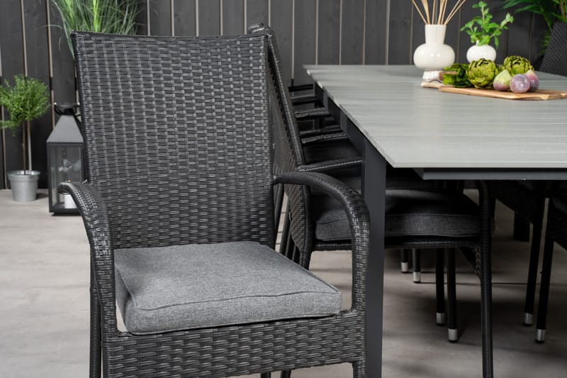 Levels Förlängningsbart Matbord Utomhus 224-324 cm med 10 Anna Karmstol Stapelbar Svart - Utemöbler - Utegrupp - Matgrupp utomhus