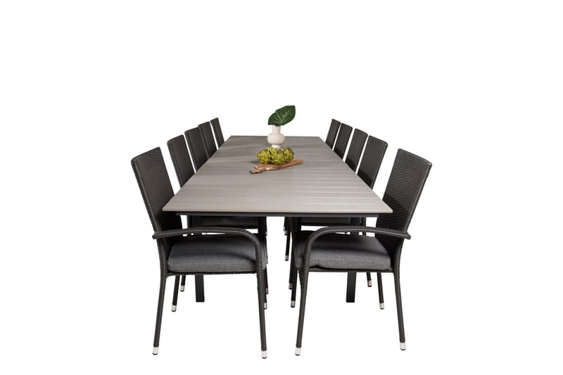 Levels Förlängningsbart Matbord Utomhus 224-324 cm med 10 Anna Karmstol Stapelbar Svart - Utemöbler - Utegrupp - Matgrupp utomhus