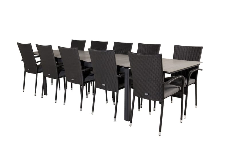Levels Förlängningsbart Matbord Utomhus 224-324 cm med 10 Anna Karmstol Stapelbar Svart - Utemöbler - Utegrupp - Matgrupp utomhus