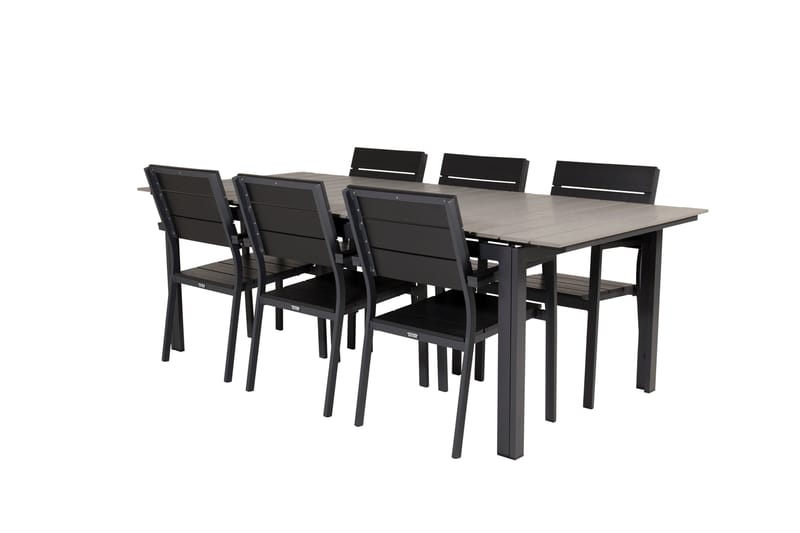 Levels Förlängningsbart Matbord Utomhus 224-324 cm med 6 Levels Stapelstol Svart - Utemöbler - Utegrupp - Matgrupp utomhus