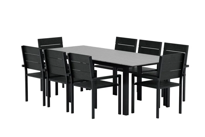 Levels Förlängningsbart Matbord Utomhus 224-324 cm med 8 Levels Stapelstol Svart - Utemöbler - Utegrupp - Matgrupp utomhus
