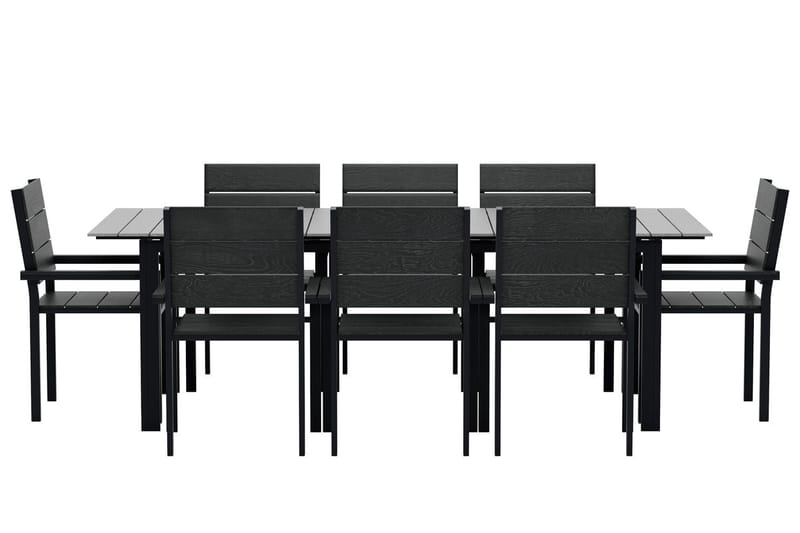 Levels Förlängningsbart Matbord Utomhus 224-324 cm med 8 Levels Stapelstol Svart - Utemöbler - Utegrupp - Matgrupp utomhus