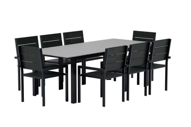 Levels Förlängningsbart Matbord Utomhus 224-324 cm med 8 Levels Stapelstol Svart - Utemöbler - Utegrupp - Matgrupp utomhus