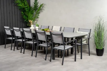 Levels Matgrupp Utomhus 225-325 cm Rektangulär med 10 Copacabana Utestolar - Grå - Utemöbler - Utegrupp - Matgrupp utomhus