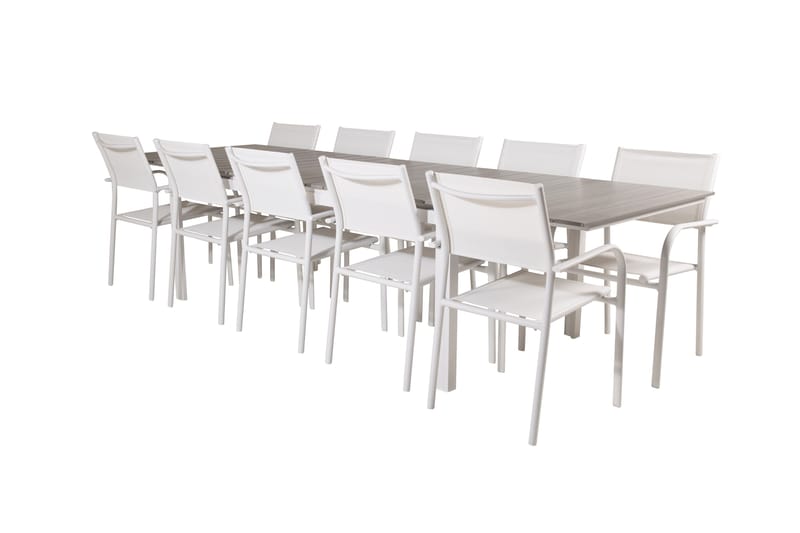 Levels Matgrupp Utomhus 225-325 cm Rektangulär med 10 Santorini Utestolar - Grå - Utemöbler - Utegrupp - Matgrupp utomhus