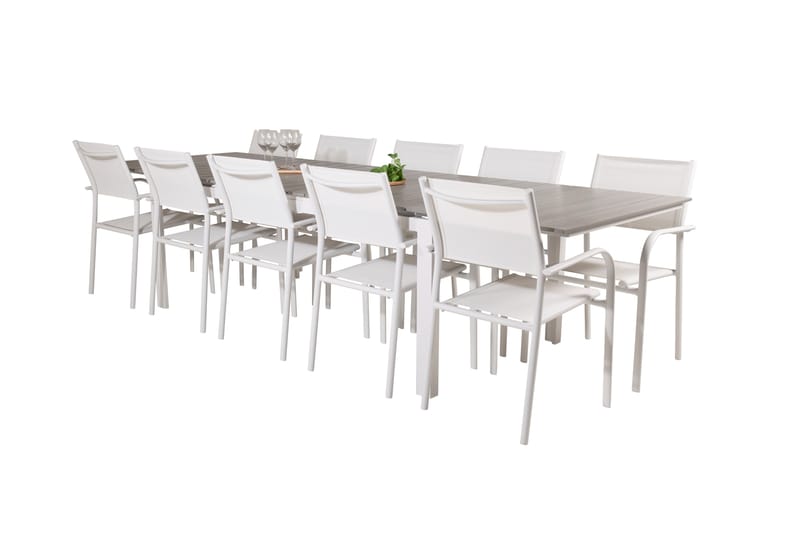 Levels Matgrupp Utomhus 225-325 cm Rektangulär med 10 Santorini Utestolar - Grå - Utemöbler - Utegrupp - Matgrupp utomhus